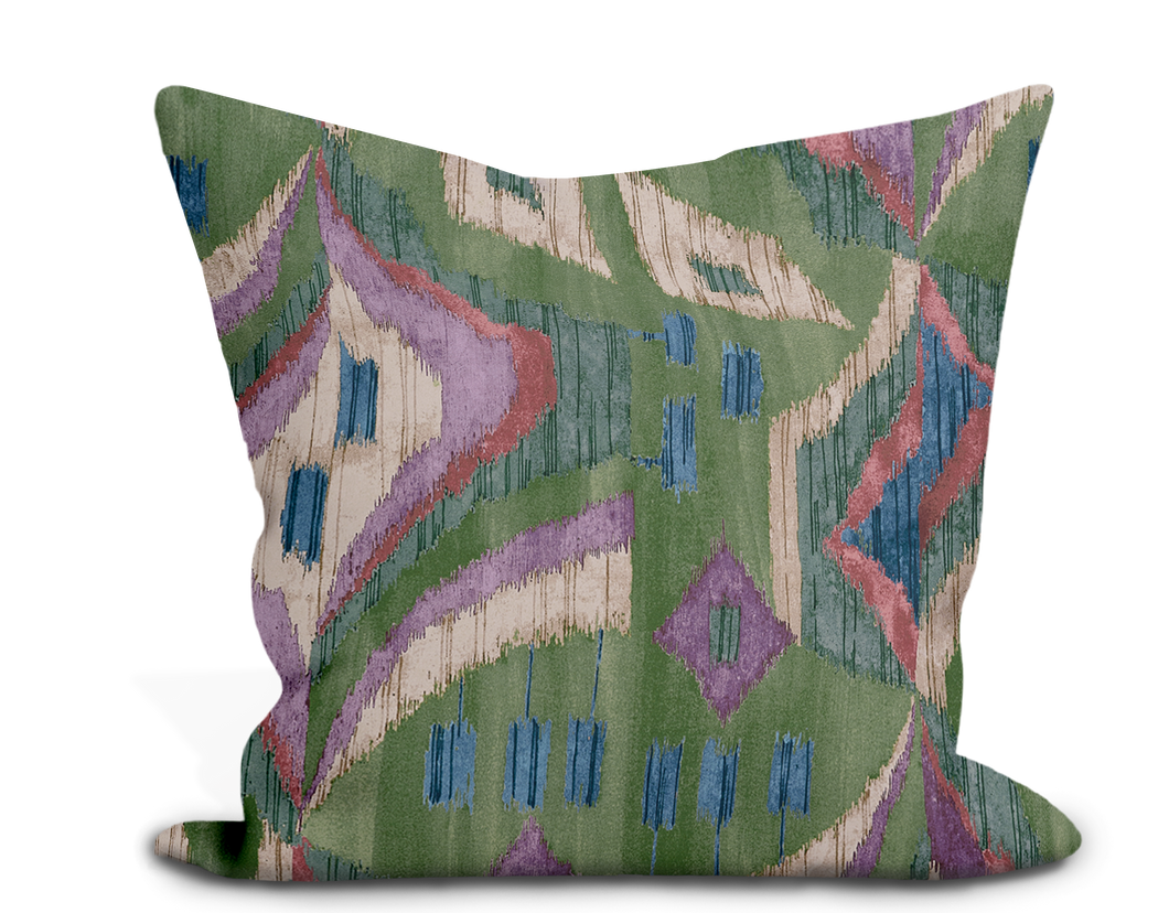 Custom Pillow Cover in Ikat Thibaut Artesian Velvet in Wild Sage - One Side