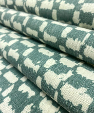 Load image into Gallery viewer, Designer Stain Resistant Green Cream Geometric Abstract Linen Upholstery Fabric STA 5084