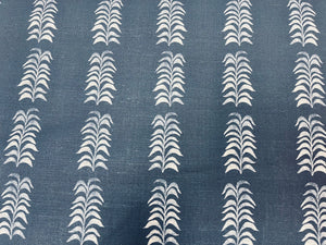 Heather Chadduck Petite Frond Indigo Navy Blue Off White Linen Drapery Upholstery Fabric