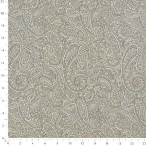 Stain Resistant Aqua Blue Raupe Paisley Upholstery Drapery Fabric