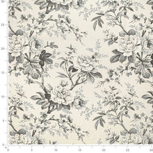 Load image into Gallery viewer, Charcoal Black Grey Ivory Floral Upholstery Fabric