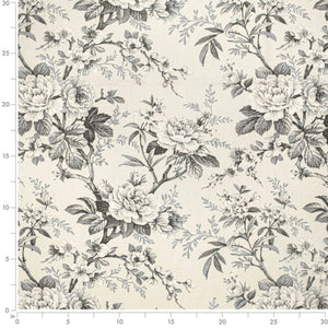 Charcoal Black Grey Ivory Floral Upholstery Fabric