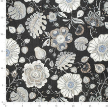 Load image into Gallery viewer, Charcoal Black Ivory Taupe Floral Upholstery Fabric