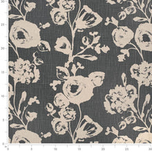 Load image into Gallery viewer, Charcoal Black Ivory Floral Upholstery Fabric
