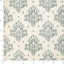 Load image into Gallery viewer, Stain Resistant Cream Beige Teal Blue Ikat Upholstery Drapery Fabric