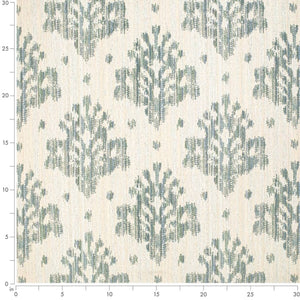 Stain Resistant Cream Beige Teal Blue Ikat Upholstery Drapery Fabric