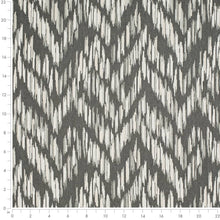 Load image into Gallery viewer, Heavy Duty Charcoal Black Off White Ikat Herringbone Ethnic Geometric Upholstery Fabric
