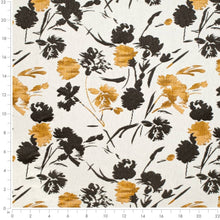 Load image into Gallery viewer, Off White Black Mustard Gold Floral Upholstery Fabric
