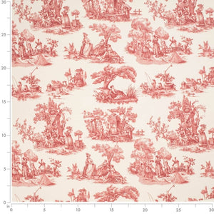 Cream Burgundy Red French Scenic Toile Drapery Upholstery Fabric