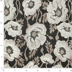 Black Taupe Beige Floral Chenille Upholstery Fabric