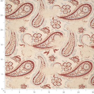 Cream Blue Rusty Red Floral Paisley Upholstery Fabric