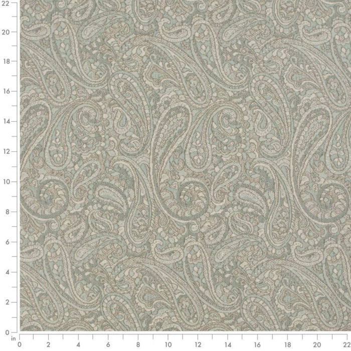Stain Resistant Aqua Blue Raupe Paisley Upholstery Drapery Fabric