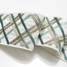 Load image into Gallery viewer, 3.25" Wide Linen Viscose White Seafoam Green Taupe Beige Geometric Embroidered Tape Trim
