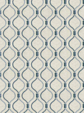 Load image into Gallery viewer, Faux Linen Beige Navy Blue Embroidered Drapery Fabric