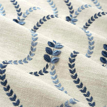 Load image into Gallery viewer, Faux Linen Beige Navy Blue Embroidered Drapery Fabric