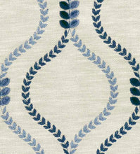 Load image into Gallery viewer, Faux Linen Beige Navy Blue Embroidered Drapery Fabric