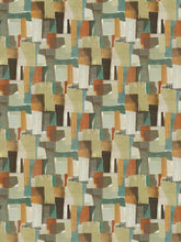 Load image into Gallery viewer, Green Orange Cream Charcoal Grey Teal Abstract Geometric Chenille Upholstery Fabric