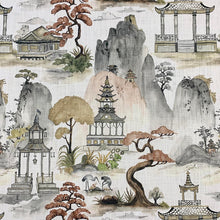 Load image into Gallery viewer, Cotton Ivory Grey Brown Mustard Auburn Chinoiserie Asian Upholstery Drapery Fabric