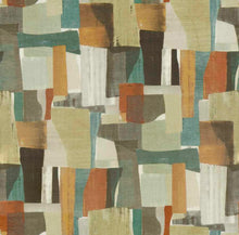 Load image into Gallery viewer, Green Orange Cream Charcoal Grey Teal Abstract Geometric Chenille Upholstery Fabric