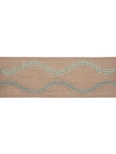 Load image into Gallery viewer, 3.25" Wide Taupe Seafoam Blue Green Geometric Embroidered Drapery Tape Trim
