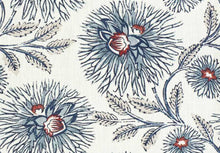 Load image into Gallery viewer, Cotton Viscose Linen Ivory Navy Blue Red Floral Drapery Fabric