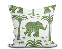 Load image into Gallery viewer, Custom Pillow Cover in Animal Pattern Thibaut Elephant Velvet in Green - One Side