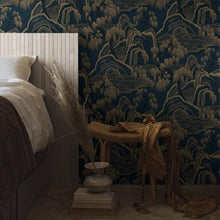 Load image into Gallery viewer, Schumacher Indigo Garden Wallpaper 3132 / Indigo And Gold