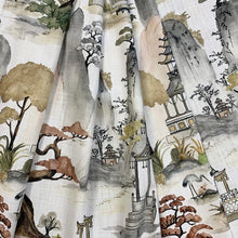 Load image into Gallery viewer, Cotton Ivory Grey Brown Mustard Auburn Chinoiserie Asian Upholstery Drapery Fabric