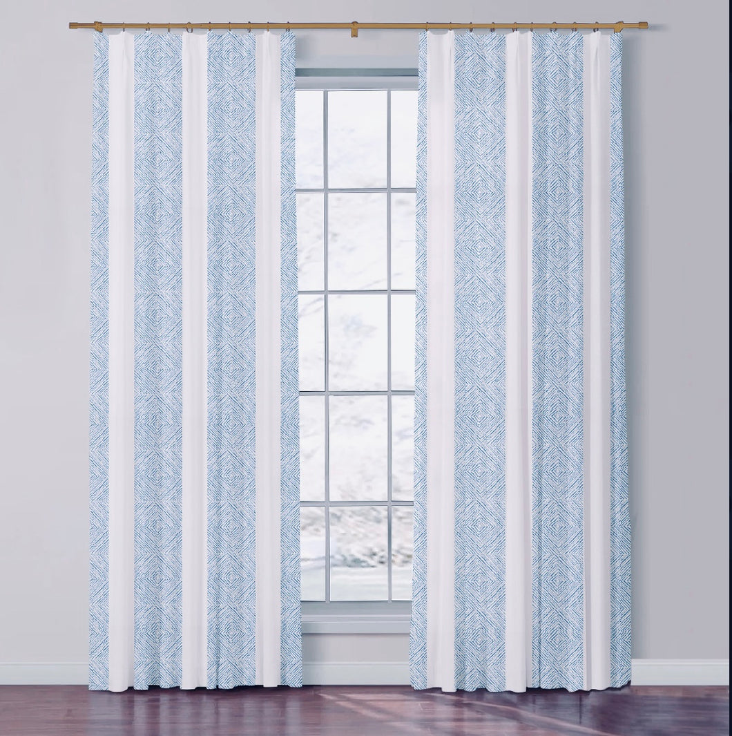 Set of Two Made to Order Thibaut Clipperton Stripe Side Drapery Panels