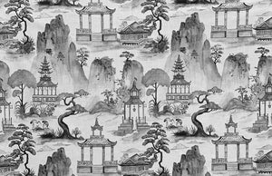 Cotton Ivory Grey Brown Mustard Auburn Chinoiserie Asian Upholstery Drapery Fabric
