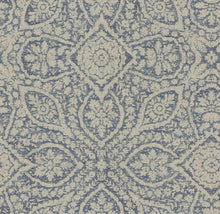 Load image into Gallery viewer, Cotton Linen Poly Denim Blue Beige Damask Upholstery Drapery Fabric FB