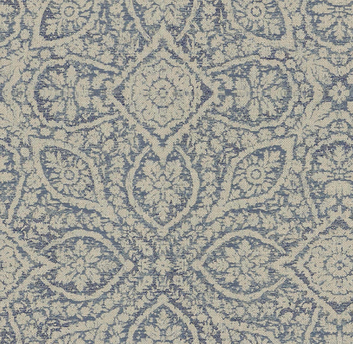 Cotton Linen Poly Denim Blue Beige Damask Upholstery Drapery Fabric FB