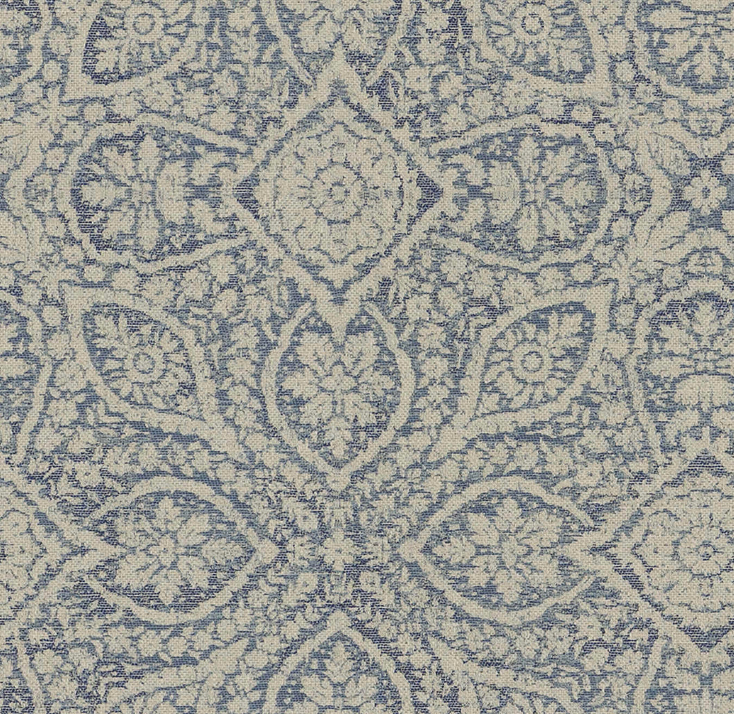 Cotton Linen Poly Denim Blue Beige Damask Upholstery Drapery Fabric FB