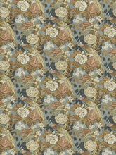 Load image into Gallery viewer, Cotton Teal Aqua Blue Brown Mustard Cream Floral Bird Upholstery Drapery Fabric