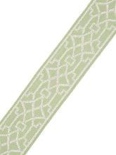 Load image into Gallery viewer, 2&quot; Wide Green Ivory Geometric Trellis Drapery Tape Trim