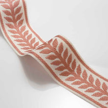 Load image into Gallery viewer, 2.25&quot; Ivory Coral Pink Leaf Border Drapery Tape Trim