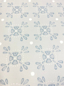 Designer Grey Blue White Floral Faux Leather Upholstery Vinyl WHS 5088