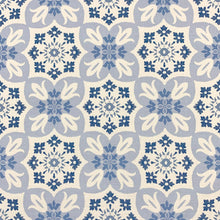 Load image into Gallery viewer, Blue White Floral Medallion Cotton Upholstery Drapery Fabric