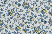 Load image into Gallery viewer, Cotton Aqua Navy Blue Mustard Floral Jacobean Upholstery Drapery Fabric