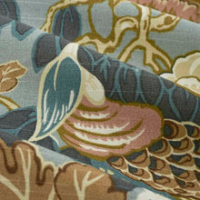 Load image into Gallery viewer, Cotton Teal Aqua Blue Brown Mustard Cream Floral Bird Upholstery Drapery Fabric