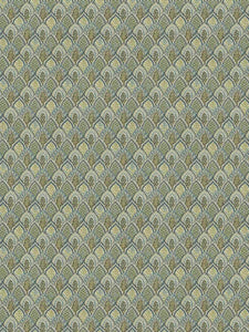 Teal Cream Green Mustard Bargello Fan Upholstery Fabric