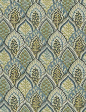 Load image into Gallery viewer, Teal Cream Green Mustard Bargello Fan Upholstery Fabric