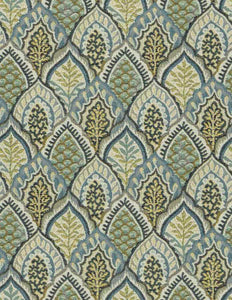 Teal Cream Green Mustard Bargello Fan Upholstery Fabric