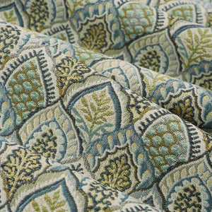 Teal Cream Green Mustard Bargello Fan Upholstery Fabric