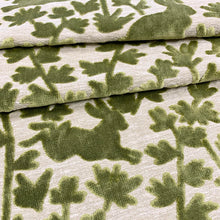 Load image into Gallery viewer, Olive Green Beige Woodland Animal Pattern Cut Velvet Upholstery Drapery Fabric