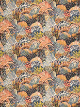Load image into Gallery viewer, Linen Viscose Navy Blue Coral Mustard Cream Abstract Upholstery Drapery Fabric