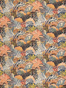 Linen Viscose Navy Blue Coral Mustard Cream Abstract Upholstery Drapery Fabric