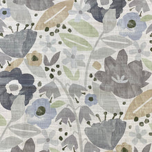 Load image into Gallery viewer, Cotton Linen Ivory Grey Blue Mustard Green Black Floral Upholstery Drapery Fabric