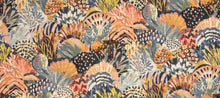 Load image into Gallery viewer, Linen Viscose Navy Blue Coral Mustard Cream Abstract Upholstery Drapery Fabric
