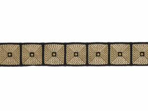 2" Wide Black Brass Gold Geometric Embroidered Drapery Tape Trim